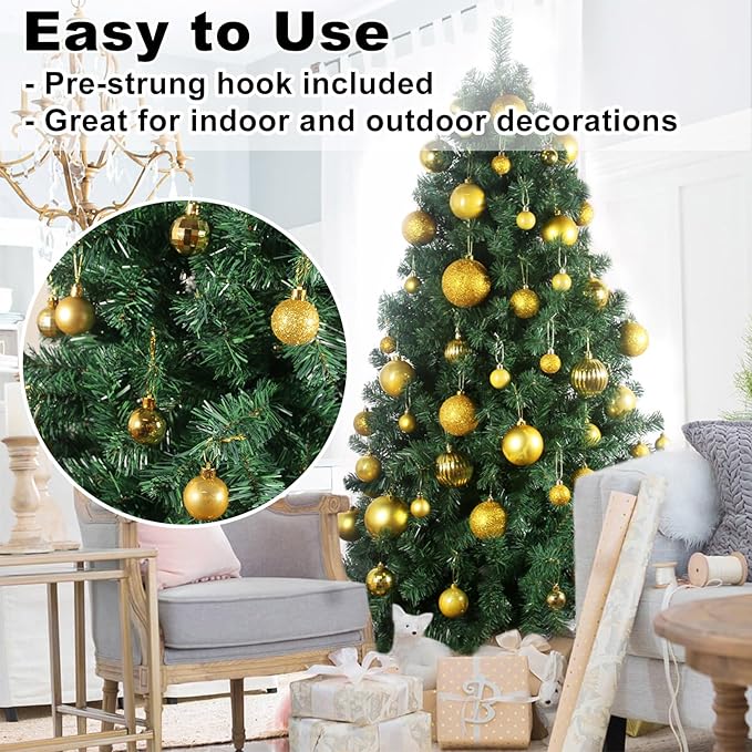 Gold 1.6" Small Christmas Balls Christmas Tree Decoration Ornaments Shatterproof Hanging Balls for Birthday Halloween Holiday Wedding Decorations Set of 36pcs