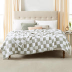 WRENSONGE Checkered Throw Blanket, Sage Green Soft Cozy Fluffy Warm Hand Made Queen Throw Blankets for Couch, Sofa, Chair, Bed, Camping, Picnic, Travel Lightweight Bed Blanket - 90"*90"