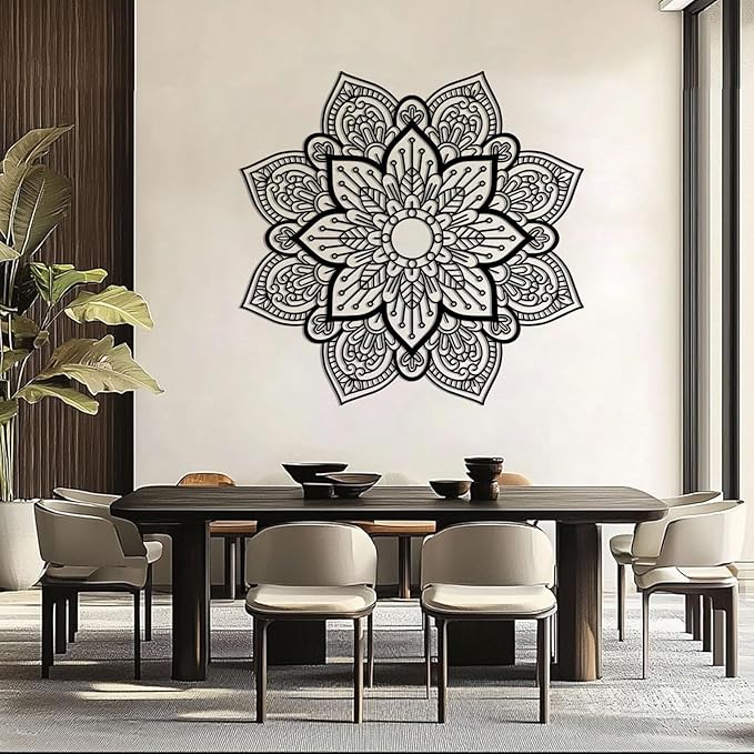 BIANGING Metal Mandala Flower Wall Art, Large Metal Round Mandala Wall Decor, Lotus Flower Wall Decor, Modern Farmhouse Wall Art for Living Room, Bedroom, Office and Yoga Room (Gold, 19"x19"/47x47cm)