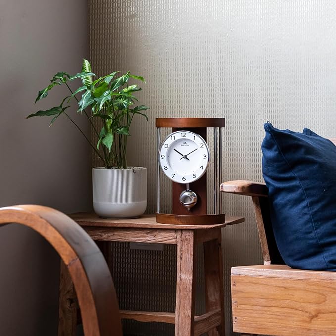 DODEKA Classic Mantel Clock Home Decoration Boxwood Tabletop Pendulum Hollow Frame Design Mid-Century for Home, Office, Fireplace