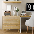 3 Drawer Dresser for Bedroom, Boho Dresser Chest with Handles for Bedroom Hallway Living Room