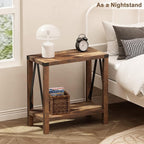 ChooChoo Farmhouse End Table for Small Spaces, Narrow Side End Table with Storage Shelf, Rustic A-Design Nightstand Sofa Table for Living Room, Bedroom (Rustic Brown) 2 Pack