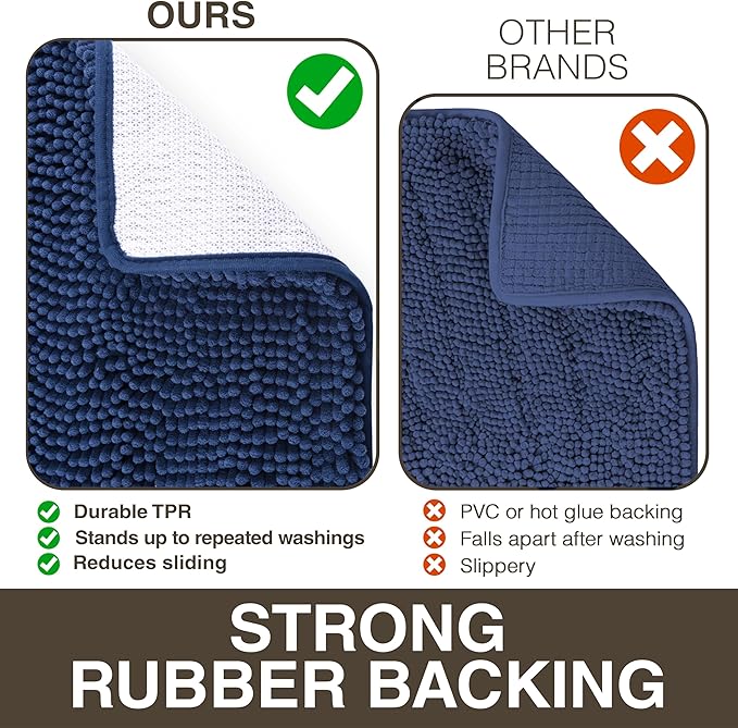 Neater Home Plush Bathroom Rugs 30x20 Thick Chenille Quick Dry Microfiber Absorbent Bath Mat, Soft Bath Rugs, Machine Washable Bathroom Floor Mat for Tub Shower Sink, Home Decor Accessories, Navy