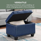 Convenience Concepts Designs4Comfort 5th Avenue Upholstered Storage Ottoman 24" - Contemporary Foot Stool and Seat with Hinged Lid for Living Room, Dining Room, Office, Den, Blue Faux Leather