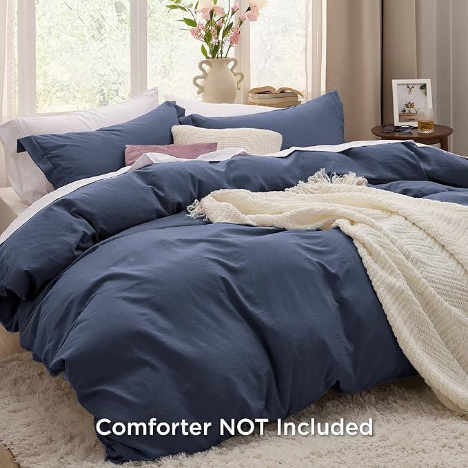 Bedsure Navy Duvet Covers Queen Size - Washed Duvet Cover, Soft Queen Duvet Cover Set 3 Pieces with Zipper Closure, 1 Duvet Cover 90x90 inches and 2 Pillow Shams