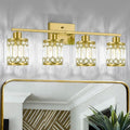 Crystal Modern Bathroom Light Fixtures, 4-Light Brushed Gold Bathroom Vanity Wall Light, Vanity Lights for Mirror, Restroom, Bedroom (E26 Socket, Bulbs Not Included)