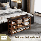 Shoe Bench with Leather Cushion,Wood Bench with Shoe Rack,3-Tier Shoe Storage Organizer for Entryway,Hallway,Living Room (Brown, 3-Tier-39.4")
