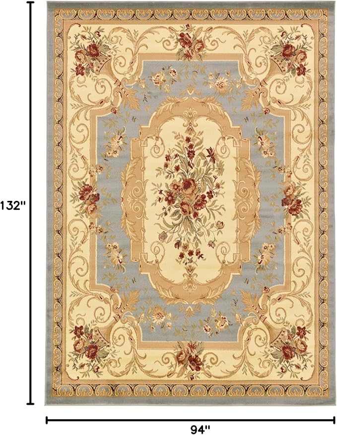 Rugs.com Chateau Collection Rug – 8' x 11' Light Blue Medium Rug Perfect for Living Rooms, Large Dining Rooms, Open Floorplans