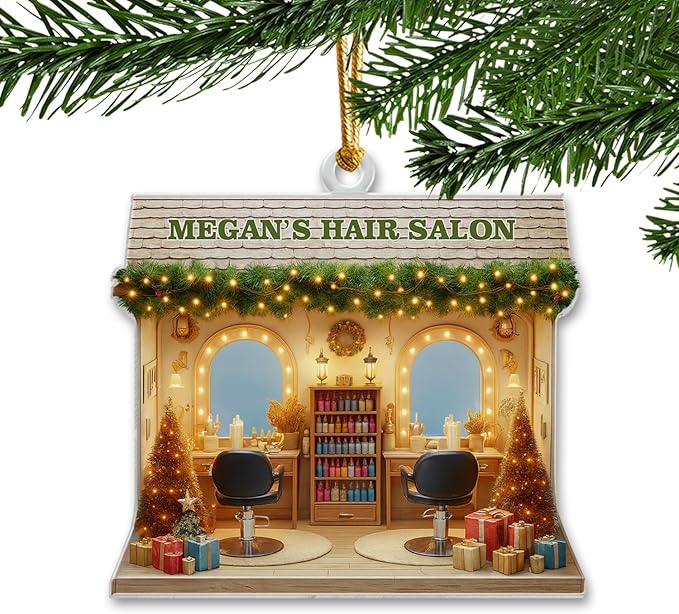 Personalized Hair Salon Christmas Ornament 2025, Custom 2D Flat Acrylic Ornament, for Hairdresser, Barber Keepsake, Beauty Salon Christmas Tree Decoration