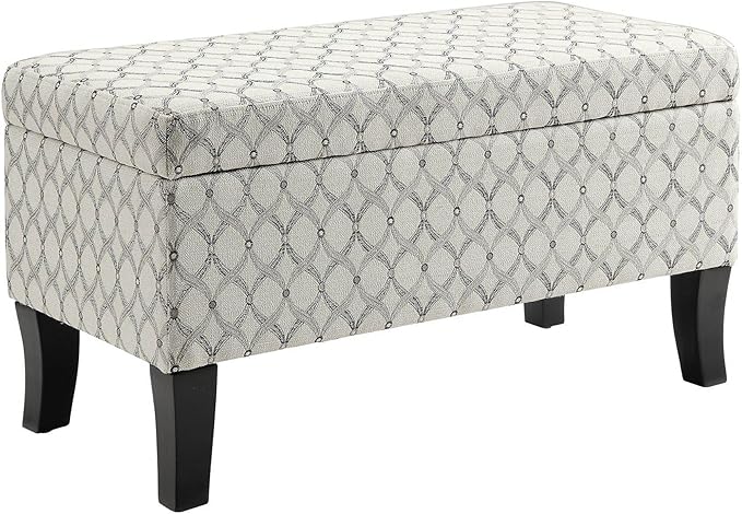 Convenience Concepts Designs4Comfort Winslow Storage Ottoman Bench 32" - Transitional Upholstered Footstool & Seat, for Living Room, Entryway, Hallway, & Bedroom, Ribbon Pattern Fabric