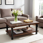 Pomona Rustic Industrial 2-Tier Rectangular Coffee Table – 48” Solid Wood Top with Shelf, Metal Legs, and Reclaimed Finish – Farmhouse Style Living Room Furniture