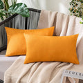 MIULEE Pack of 2 Decorative Outdoor Solid Waterproof Throw Pillow Covers Faux Linen Garden Farmhouse Cushion Cases for Summer Patio Tent Balcony Couch Sofa 20x12 Inch Pumpkin Orange