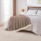 CozeCube Super Soft Fullfy Microfiber Reversible Knitted Blankets, Warm Cozy Fuzzy Plush Throw, Dark Brown and White Melange Throw Blanket for Couch Bed Sofa, 50" x 60"