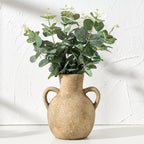 SIDUCAL Rustic Ceramic Farmhouse Flower Vase with 2 Handles, Terracotta Vase, Decorative Pottery Flower for Home Decor, Table, Wedding, Living Room, Shelf Decor, 7.3 Inch, Brown