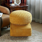 Unstuffed Pouf Ottoman Cover Soft Storage Extra Seat Farmhouse Comfortable Bohemian Poufs Accent Footrest 20x20x8 Inches for Living Room Bedroom Study Nook (Yellow, Round)