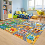 Car Rugs for Kids Toy Cars,Kids Play Rug with Non-Silp Backing, City Road Carpet for Playroom Bedroom Boys, Car Track Map Playmat - 9'2" x 6'7" (Rectangular)