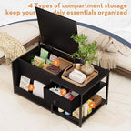 SINPAID Coffee Table with Storage, Rectangular Coffee Tables for Living Room, Modern Coffee Table with Hidden Storage Compartment and Adjustable Shelves, Black