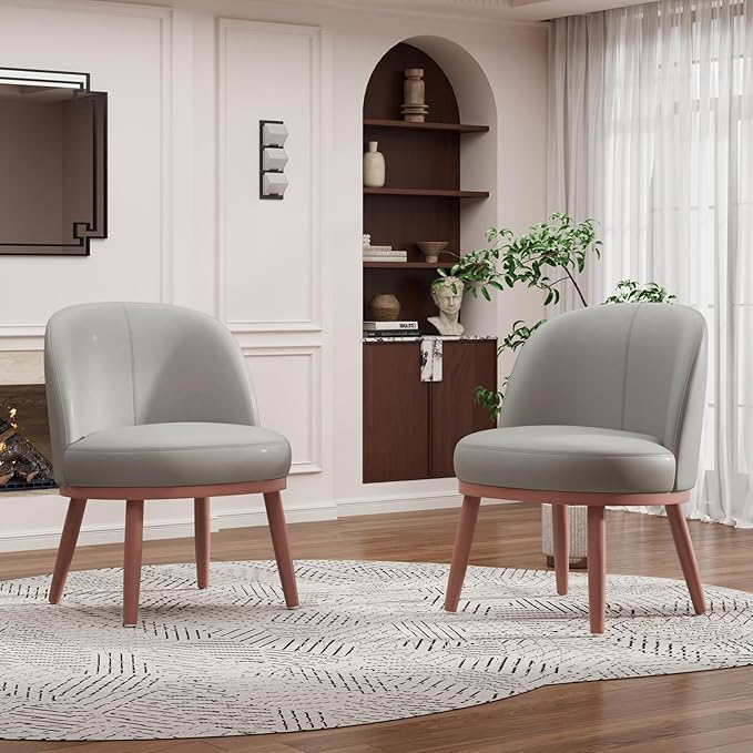 Accent Chair Mid-Century Modern Chair PU Leather Upholstered Armless Chair Set of 2, Suitable for Living Room, Bedroom, Balcony,Light Gray