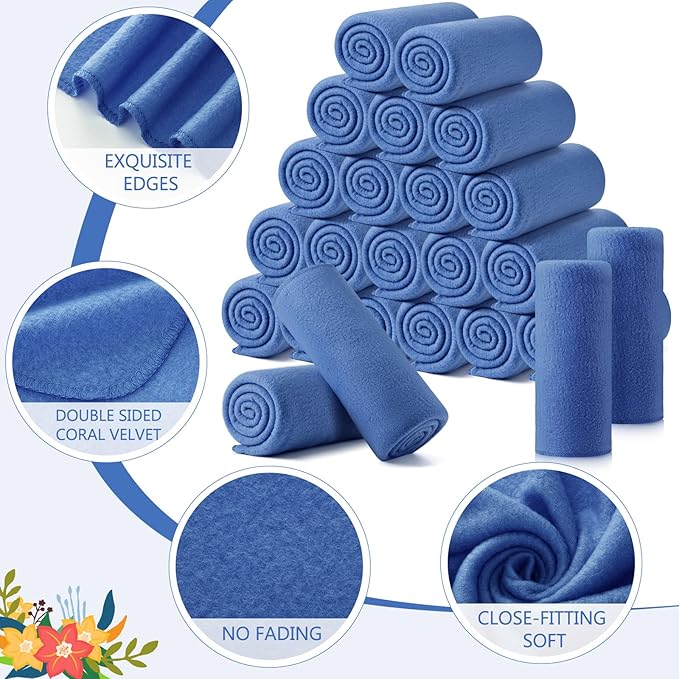 Shimeyao 24 Packs Fleece Throw Blanket Soft Warm Lightweight Fleece Blanket Cozy Throw Bulk for Home Bed Couch Sofa Office Wedding Gifts Suitable for Seasons, 50 x 60 Inches(Bright Blue)