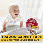 Trazon Carpet Tape Double Sided - Rug Tape Grippers for Hardwood Floors and Area Rugs - Carpet Binding Tape Strong Adhesive and Removable, Heavy Duty Stickers Tape, Residue Free (2 Inch / 30 Yards)
