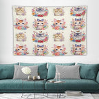 VUMIVI Watercolor Flower Cat Tapestry Colorful Cartoon Cute Animals Butterflies Abstract Art Print Tapestry Wall Hanging for Living Room Bedroom Dorm Classroom Aesthetic Decor W90xL60in
