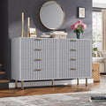 8 Drawer Dresser for Bedroom, Fluted 55 in Wide Modern Chest of Drawers with Deep Drawers, Long Large Double Dresser TV Stand, Wooden Dresser Organizer for Living Room, Hallway, Kids Room, Grey