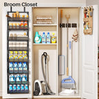 SNTD Over the Door Pantry Organizer - 8 Tier Adjustable Pantry Door Spice Organizer, Large Capacity Hanging Door Spice Rack for Kitchen Pantry Organizers and Storage (Black, 12.3" W x 4.7" D x 69" H)