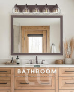 Bathroom Light Fixtures Over Mirror, 5-Light Oil Rubbed Bronze Bathroom Vanity Light with Globe Clear Glass Shade, 32 Inch Modern Sconces Wall Lighting, VL195-ORB-5