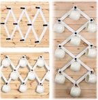 Dseap Accordian Wall Hanger: 16” High Wooden Wall Expandable Coat Rack, Hat Rack Holder, Accordion Hook for Baseball Caps, Coats, Mugs, 10 Peg Hooks, White & Black