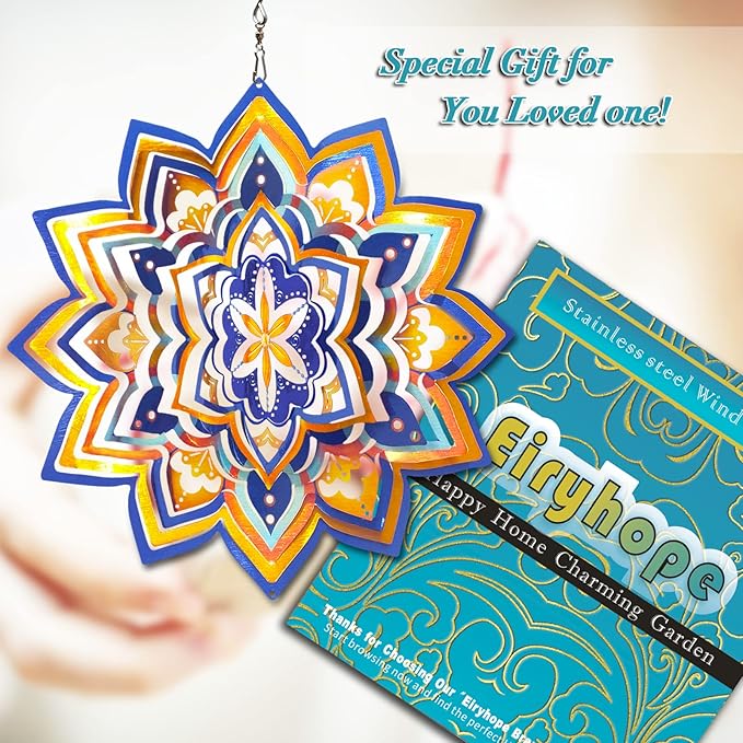 Mandala Wind Spinner - Starry Sky Design | 12-Inch Laser Cut Stainless Steel, Rustproof 3D Kinetic Hanging Wind Sculptures & Spinners for Indoor/Outdoor Garden Decor & Yard Art | Worth Gift