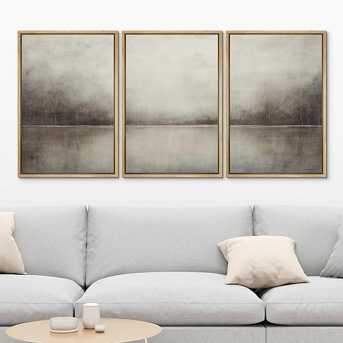 MUDECOR Framed Canvas Print Wall Art Set Abstract Landscape Nature Wilderness Illustration Modern Art Decorative Realism Rustic Vintage for Bedroom - 24"x36"x3 Natural