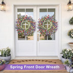 26 Inch Lavender Wreath Summer Spring Wreaths for Front Door Wreaths for Front Door for Wedding Farmhouse (Red Pink Lavender)