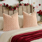 FUTEI Apricot Decorative Throw Pillow Covers 24x24 Inch Set of 2,Soft Solid Rose Swirl Textured European Cushion Case,Valentine's Day Decor for Couch Living Room