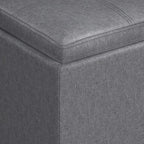SIMPLIHOME Rockwood Cube Storage Ottoman with Tray - 17 inch Wide Upholstered Linen Look Fabric Square Storage Ottoman in Slate Grey, Contemporary Cube Ottoman for Living Room with Serving Tray