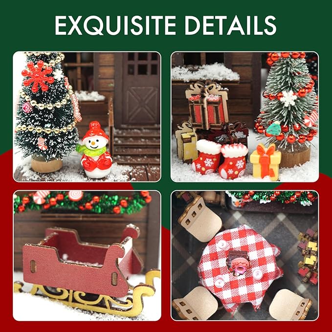 DIY Miniature House Kit: Christmas Vintage Street 3D Wooden Model - Challenging Adult Building Project, Unique Holiday Home & Room Decor (6.3" x 6.7" x 6.7")