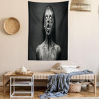 Ambesonne Zombie Tapestry Queen Size, Unusual Scream Monster Woman with Empty Eyes Looking up Horror Picture Design, Wall Hanging Bedspread Bed Cover Wall Decor, Queen Size, Black and White