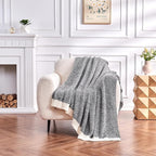 CozeCube Super Soft Fullfy Microfiber Reversible Knitted Blankets, Warm Cozy Fuzzy Plush Throw, Black and White Melange Throw Blanket for Couch Bed Sofa, 60" x 80"