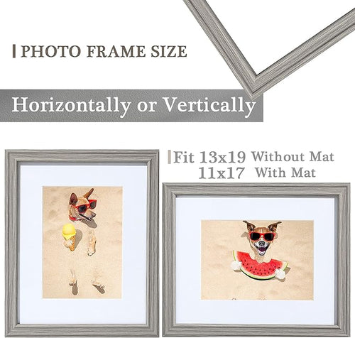 13x19 Picture Frame Grey ，Display Pictures11x17 with Mat or 13x19 without, 13 by 19 Collage Frames- Tempered Glass Wall Gallery Frame Perfect for Home Décor Gifts