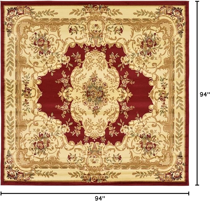 Rugs.com Chateau Collection Rug – 7' 10 Square Red Medium Rug Perfect for Living Rooms, Kitchens, Entryways