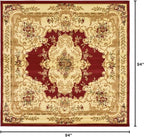 Rugs.com Chateau Collection Rug – 7' 10 Square Red Medium Rug Perfect for Living Rooms, Kitchens, Entryways