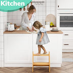 AMBIRD Wooden Step Stool, 15.75'' H Potty Training Toddler 300 lbs Capacity with Safety Non-Slip Pads and Handles, Kitchen Step Stools for Kids, Bamboo Step Stool for Bathroom, High Beds (Natural)