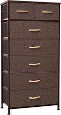 Crestlive Products Vertical Dresser Storage Tower - Sturdy Steel Frame, Wood Top, Easy Pull Fabric Bins, Wood Handles - Organizer Unit for Bedroom, Entryway, Closets - 7 Drawers (Brown)