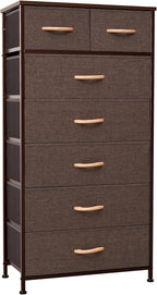 Crestlive Products Vertical Dresser Storage Tower - Sturdy Steel Frame, Wood Top, Easy Pull Fabric Bins, Wood Handles - Organizer Unit for Bedroom, Entryway, Closets - 7 Drawers (Brown)