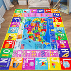 USA Map ABC Kid Rug for Playroom 110"×78.7"Geography Classroom Play Rug Educational Baby Playmat State Symbols, ABC Letters, Numbers, Seasons&Shapes Fluffy Ployester Non-Slip Preschool Nursery Rug
