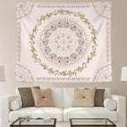 Lifeel White Pink Bohemian Tapestry Wall Hanging, Mandala Floral Medallion Hippie Tapestry with Light Brown Aesthetic Wreath Design, Cream Wall Decor Blanket for Bedroom Home Dorm, Small 50×60 inches