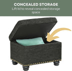 Convenience Concepts Designs4Comfort 5th Avenue Upholstered Storage Ottoman 24" - Contemporary Foot Stool and Seat with Hinged Lid for Living Room, Dining Room, Office, Den, Dark Charcoal Gray Fabric