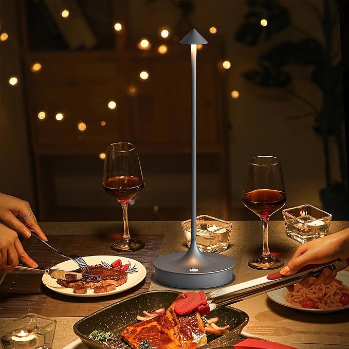Cordless Table Lamp Rechargeable Led Desk Lamp Battery Operated Table Lamps Touch Dimmable Lamp Portable Outdoor Table Light for Restaurants and Bars Indoor/Outdoor Use (Grey - 2PC)