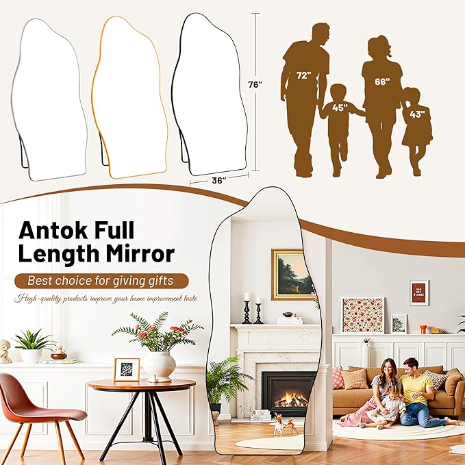 Antok Full Length Mirror, 76"x36" Floor Mirror with Stand, Standing Hanging Leaning Irregular Mirrors for Bedroom Living Room Entryway, Cloud Shaped, Black