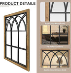 Oakrain Rustic Window Mirror for Wall Decor, 24”x37” Wood Frame Decorative Wall Mirror, Wall-Mounted Farmhouse Mirrors for Living Room, Bedroom, Entryway, Bathroom, Brown