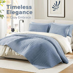Comfort Spaces Blue Oversized King Quilt Set 120"x118" Bedspread Quilted Summer Lightweight Microfiber Bedding Coverlet with Double Sided Stitching Soft All Season Cozy 3 Piece with Matching Shams